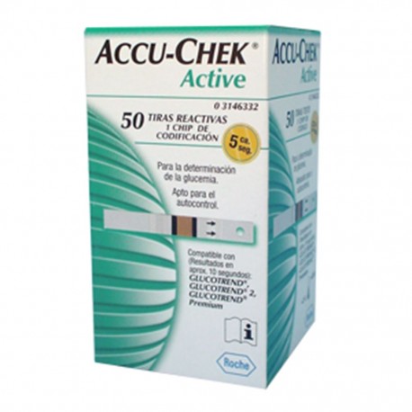 TIRAS REACTIVAS ACCU CHEK ACTIVE PARA GLUCOMETRO ACTIVE C 50 PI - Envío Gratuito